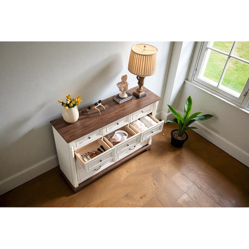 Rustic 10-Drawer Dresser Chest for Bedroom Wooden Base Storage Cabinet Antique Two-Tone Wood Grain for Living Room