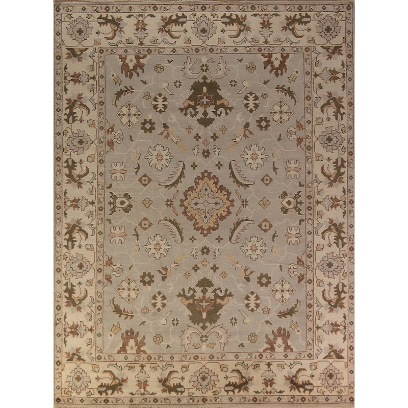 Earth Tone Oushak Indian Area Rug Hand-Knotted Floral Wool Carpet - 9'0"x 11'10"