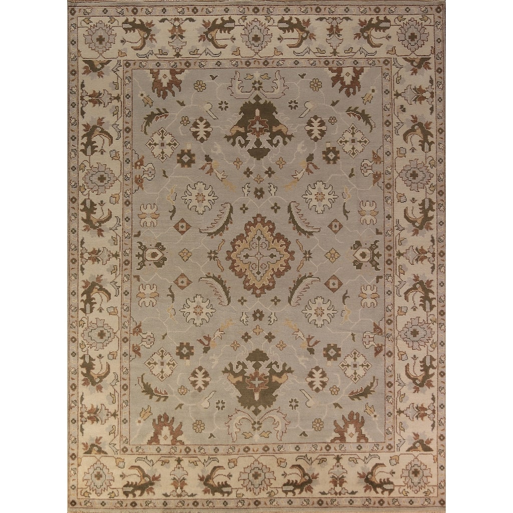 Earth Tone Oushak Indian Area Rug Hand-Knotted Floral Wool Carpet - 9'0"x 11'10"