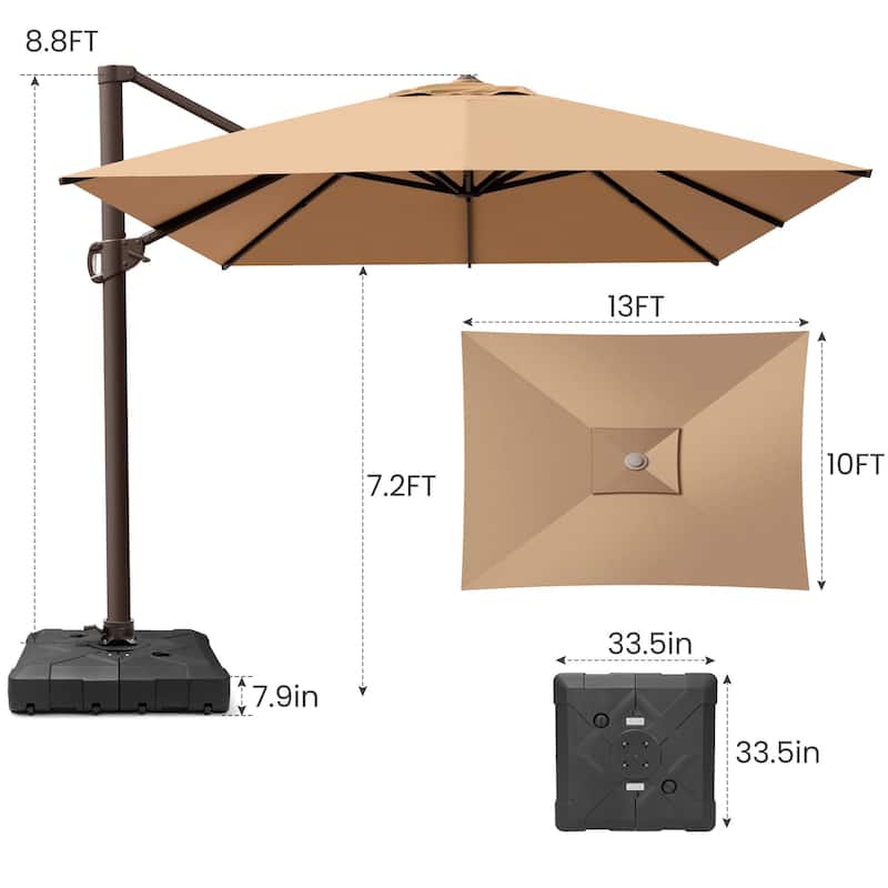 10 x 13 FT Outdoor Shade Canopy Patio Cantilever Offset Umbrella with Base