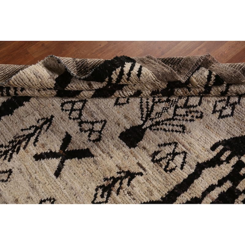 Geometric Moroccan Area Rug Handmade Beige Oriental Wool Carpet - 6'5" x 9'5"