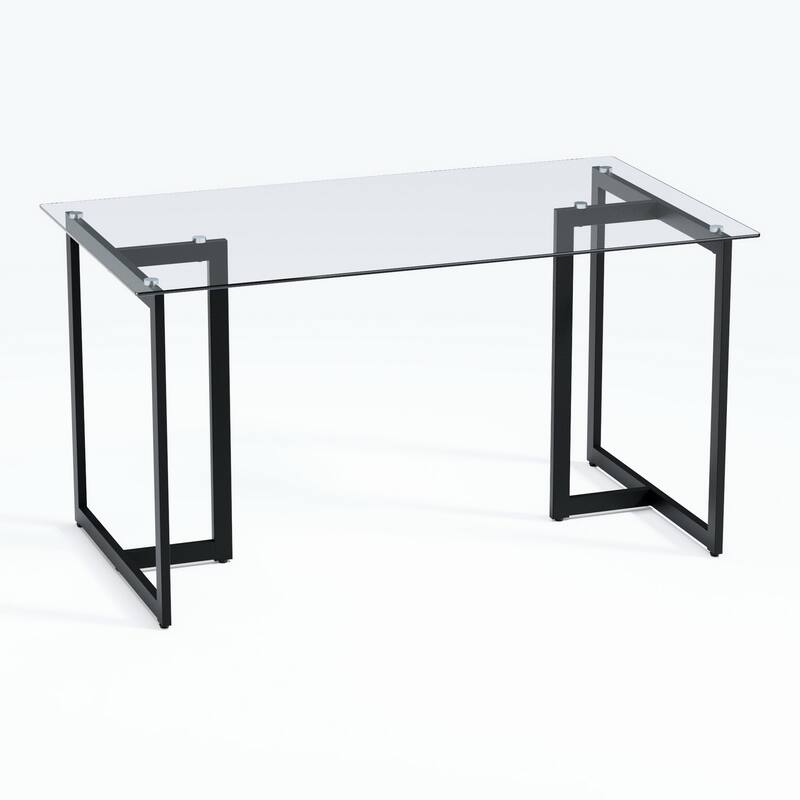 Homylin SLIP 55.1''L Modern Rectangular Space-Saving Dining Table with Metal Frame Blake Leg For Kitchen Office - Black