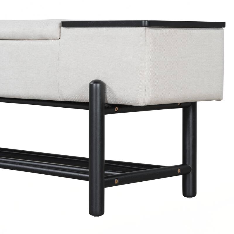 Farmhouse Upholstered Storage Bench with Hidden Compartment, Modern Entryway Bench for Living Room, Entryway - Black