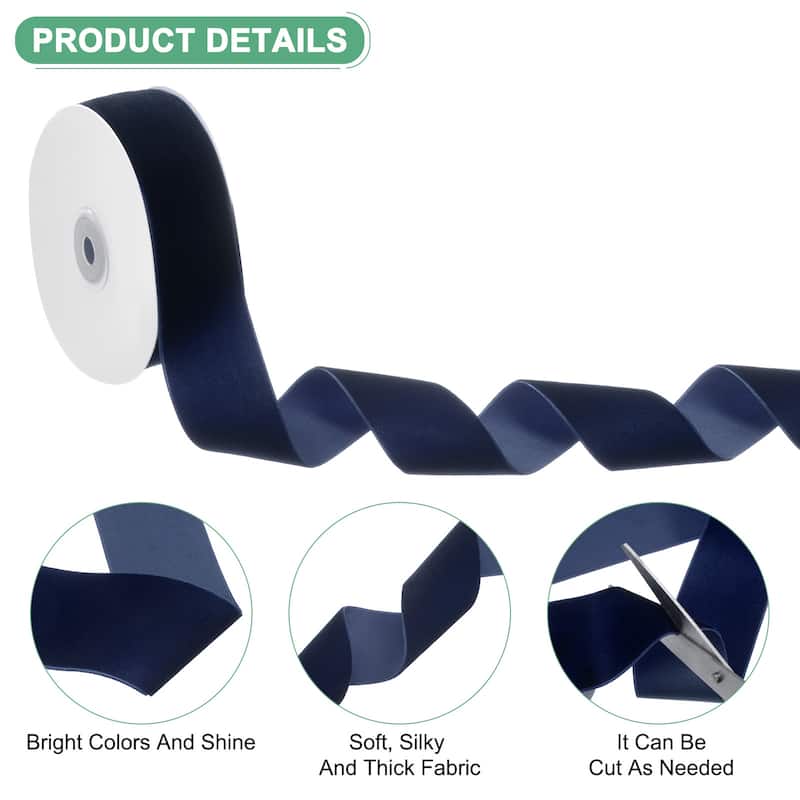 Velvet Ribbon 10 Yards Wide Nylon Fabric Ribbons - Navy Blue - 1-1/2"
