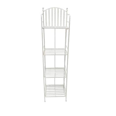 60.1" Iron 4 Tier Shelf, Antique White