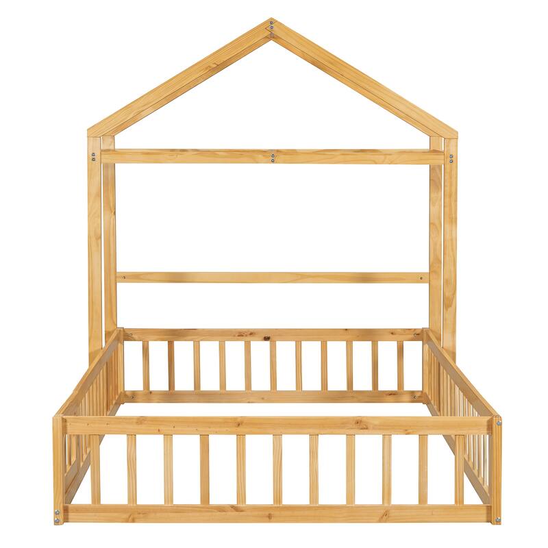 Wooden Full Size Children's Bed with Detachable Headboard and