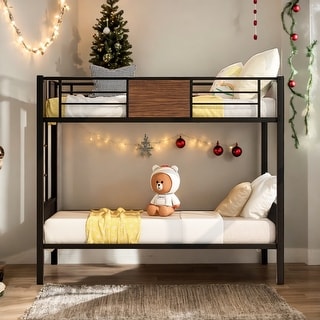 Unique Style Twin-Over-Twin Bunk Bed Modern Style Steel Frame Bunk Bed With Safety Rail, Built-In Ladder,Functional Bunk Bed