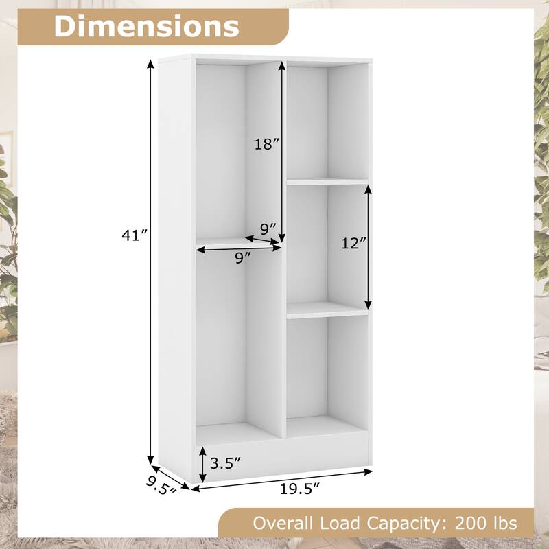 Gymax 5-Cube Bookshelf 41'' Floor Bookcase w/ 2 Anti-Tipping Kits