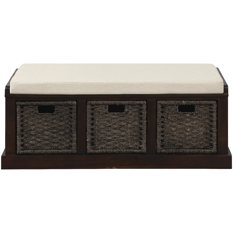 Entryway Bench with 3 Removable Classic Rattan Baskets - 43.7"L x 15.7"W x 17"H - Espresso