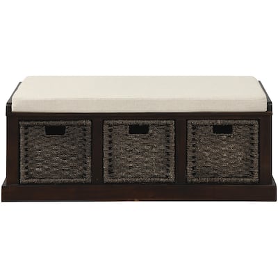Entryway Bench with 3 Removable Classic Rattan Baskets - 43.7"L x 15.7"W x 17"H