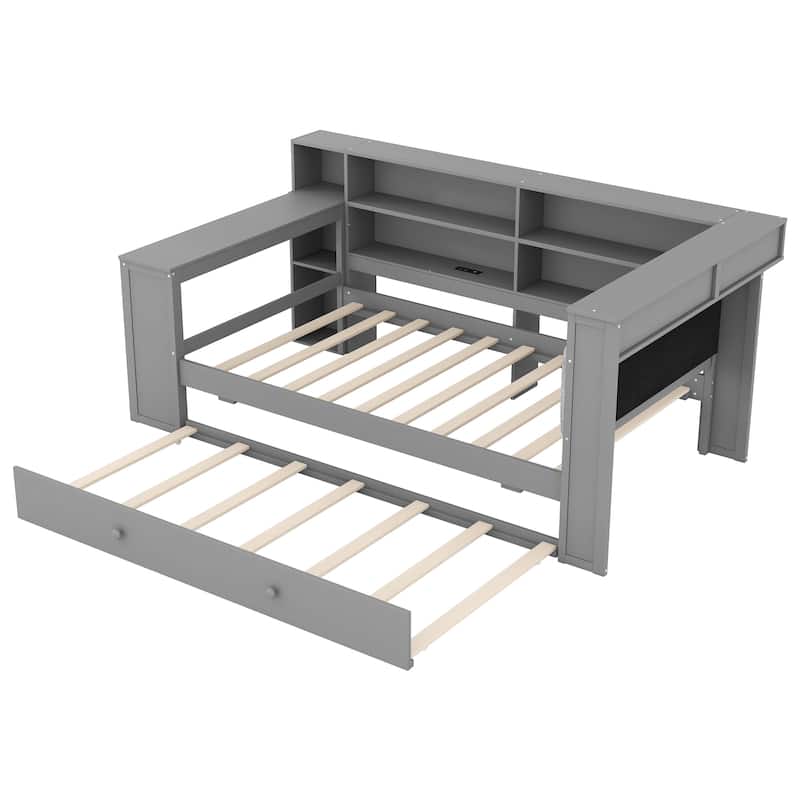 Daybed with Desk & Trundle Storage Bookcase Daybed with Socket and LED
