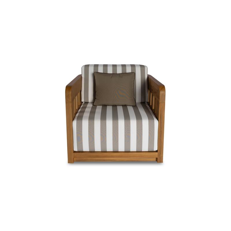NADAAL STUDIOS Aralina Outdoor Accent Chair, Curved Windowpane Frame, Brown Stripe Upholstery
