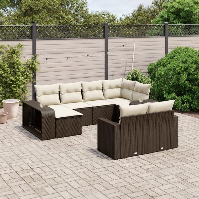 vidaXL Patio Sofa Set with Cushions Outdoor Furniture 10 Piece Poly Rattan - Brown Large
