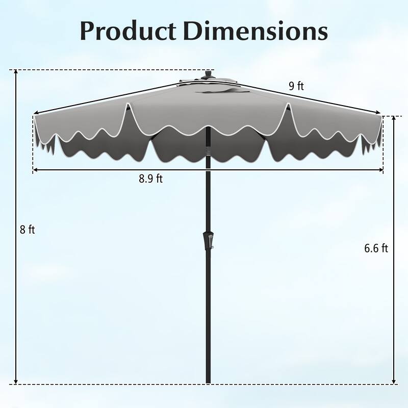 Large 9x8 Feet Polyester Fabric Outdoor Patio Umbrella with Wind Vent and Push Button Tilt Crank Handle