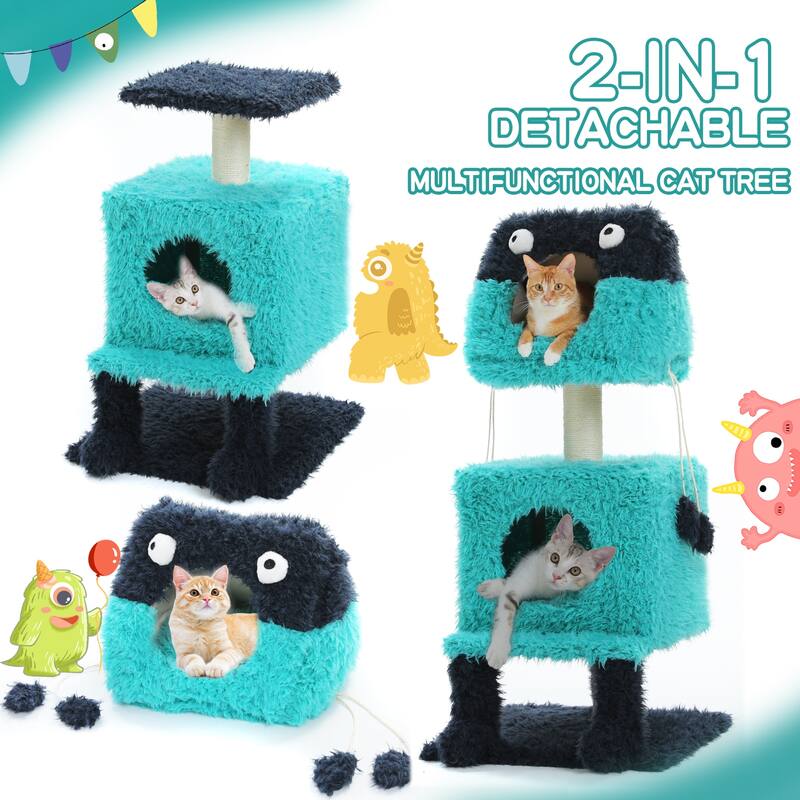 Indoor cat tower with cat condo and sisal scratching post - Blue