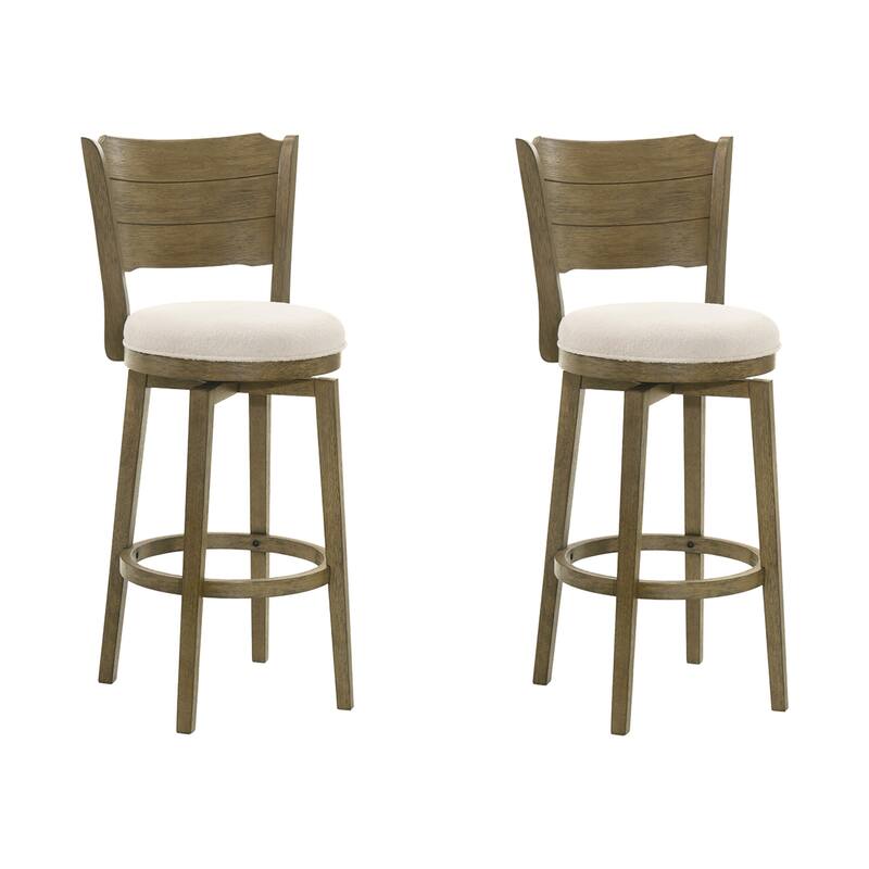 Winsley Coastal Modern Swivel Wood Counter Height Kitchen Bar Stool with White Boucle Fabric Upholstered Seat - Set of 2 - White/Putty Brown - Bar Height