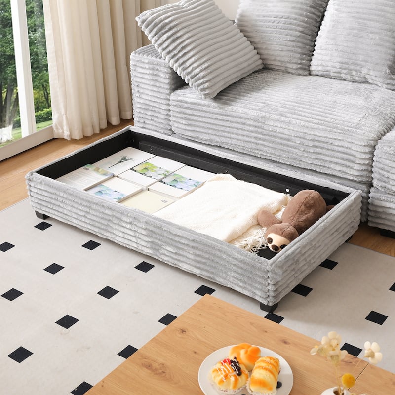 L-Shape Modular Sectional Sofa with Storage Ottoman, Corduroy Upholstered Cloud Couch, Deep-Seat Sofa with 8 Throw Pillows