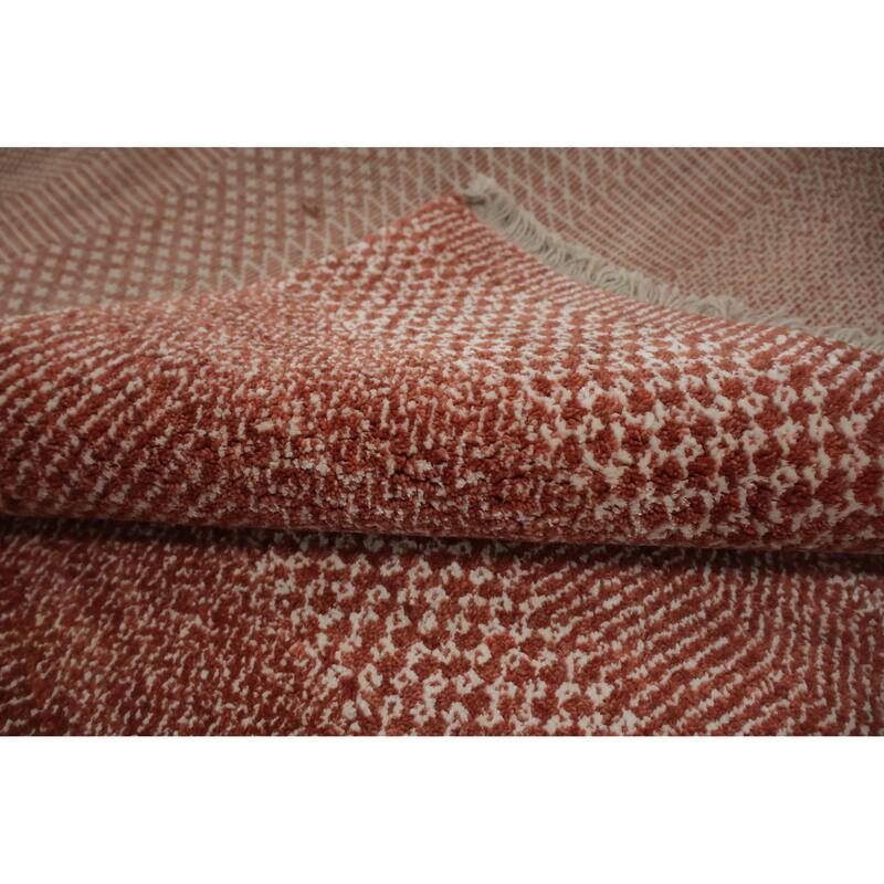 Hand Knotted Oriental 100% Wool Carpet Modern Geometric Oranges & Rust Contemporary Area Rug - 8' 1'' X 5' 0''