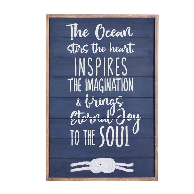 Wood Sign Ocean Home Wall Decor with Knotted Ropes - Blue - Roche River Decor - Blue