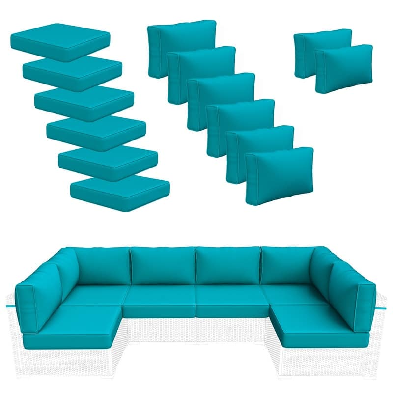 14 Piece Outdoor Furniture Replacement Cushions,Patio Seat Cushions - Lake Blue