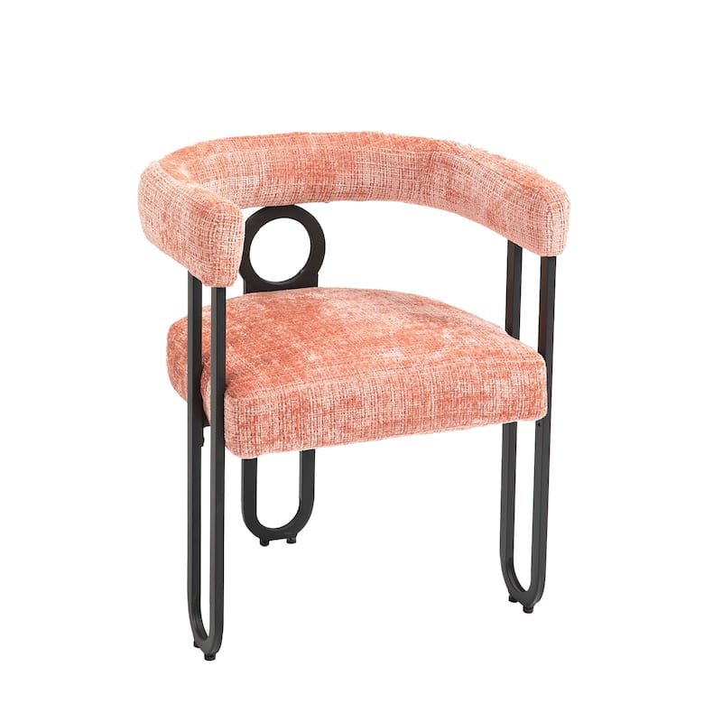 Pink Modern 23.62" Upholstered Barrel Chair with Black Iron Frames for Kitchen (Set of 2)
