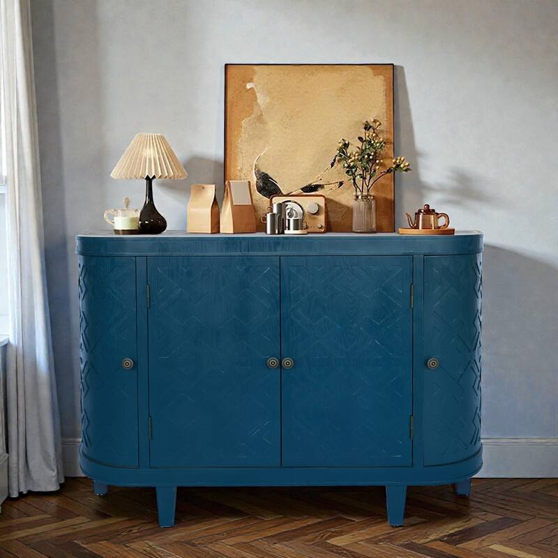 47'' Oval Fluted Accent Storage Cabinet with 4 Doors, Sliding Door Sideboard Buffet Credenza for Living Room and Kitchen