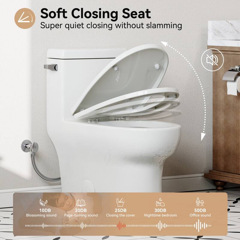HOROW White One-Piece Compact Elongated 1.28 GPF Toilet with Comfort Height and Slow-Close Seat - N/A