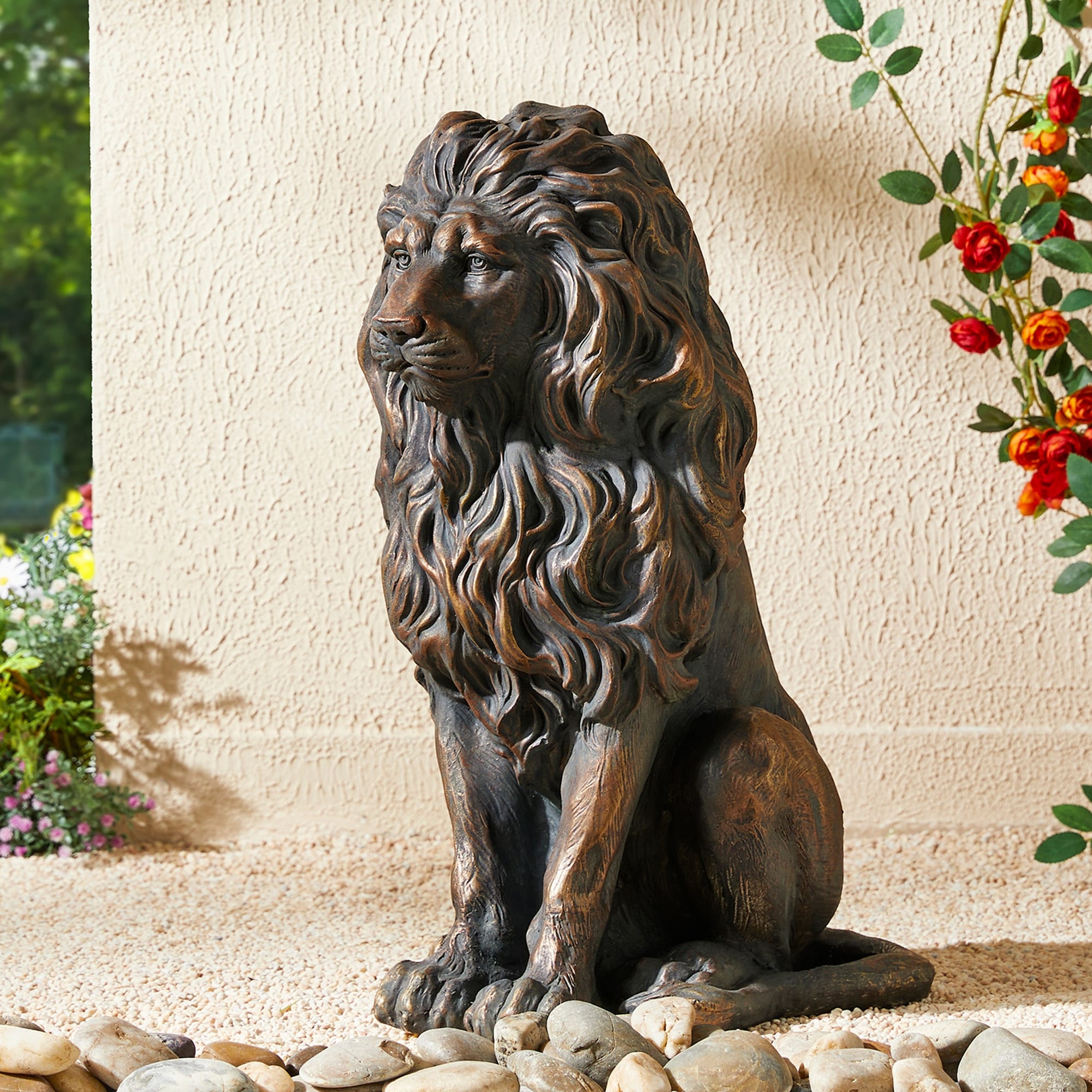 Glitzhome MGO Vintage Sitting & Lying Lion Guardian Garden Statue Porch Sculpture Indoor Outdoor