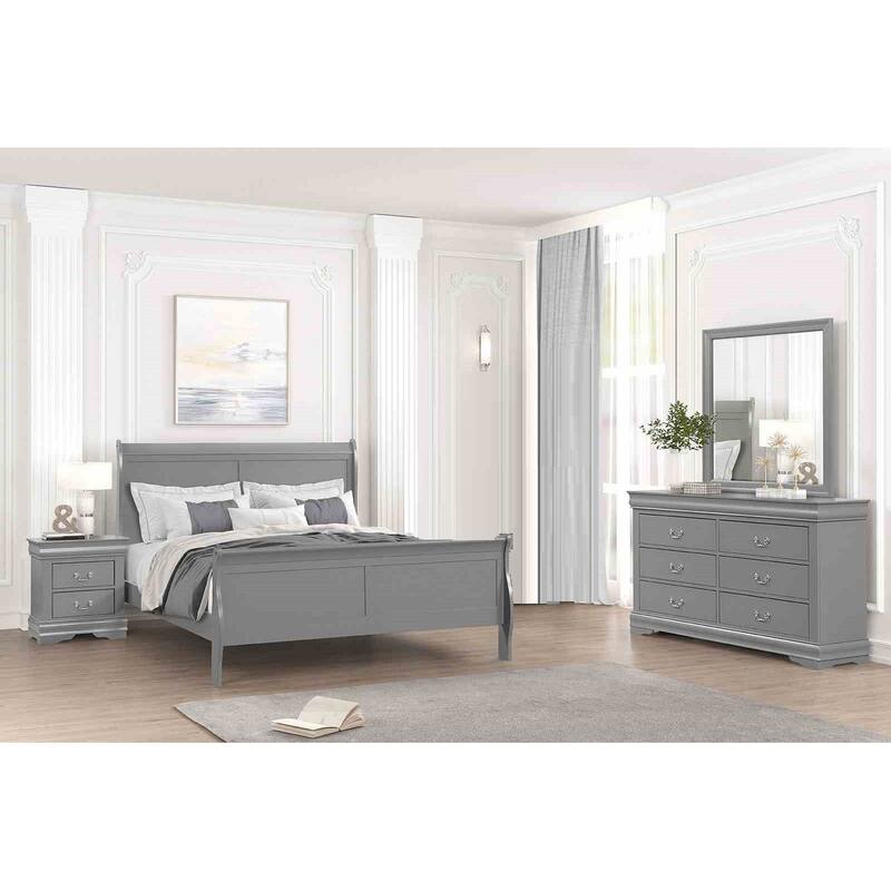 Transitional Gray Finish Sleigh Design 4 Piece Bedroom Furniture Set