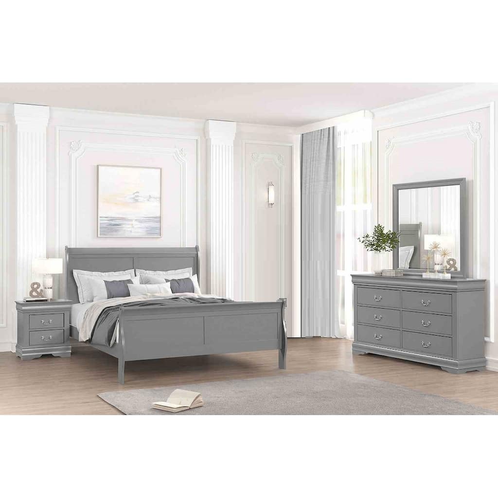 Transitional Gray Finish Sleigh Design 4 Piece Bedroom Furniture Set