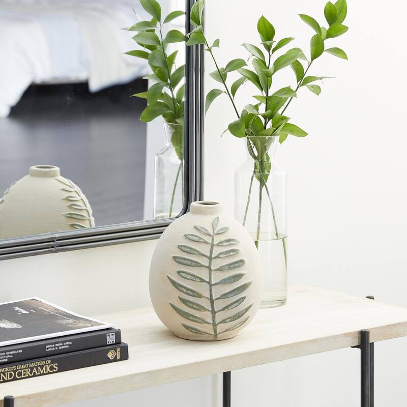 Ceramic Leaf Vase - Beige - Roche River Decor