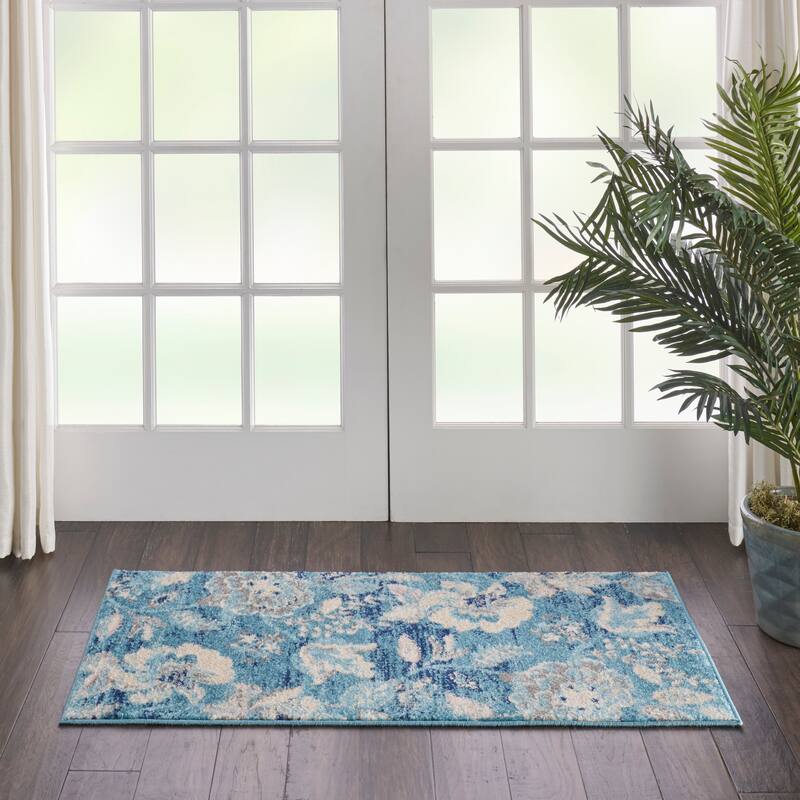 Nourison Tranquil French Country Floral Modern Area Rug - 2' x 4' - Turquoise - Rectangle