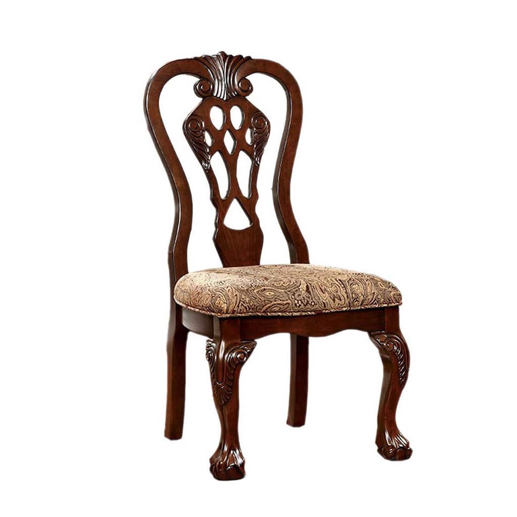 Elana Side Chair With fabric, Brown Cherry Finish, Set of 2