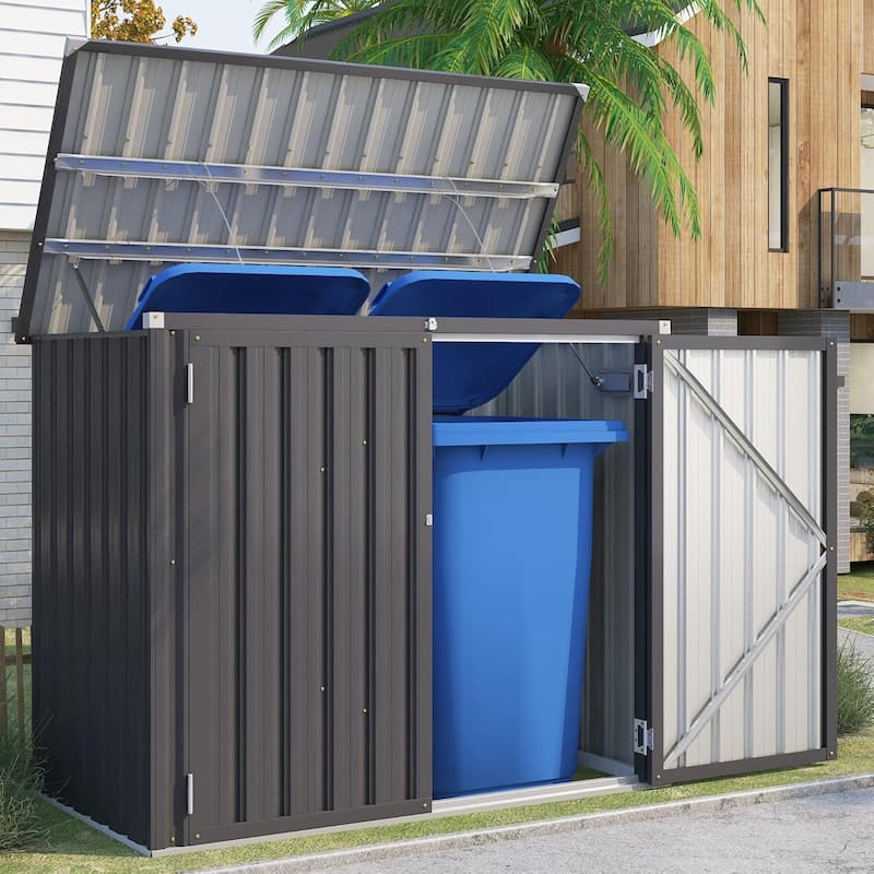 AECOJOY 46 Cu.Ft Horizontal Outdoor Storage Cabinet Box Sheds w/ Lockable Door - 46 Cu. Ft - Grey