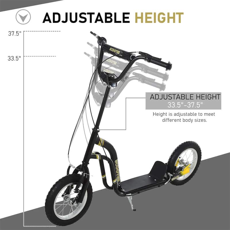 Steel Aluminum Kids Scooter with Adjustable Height Handle - 47.25"L x 22.75"W x 33.5"-37.5"H