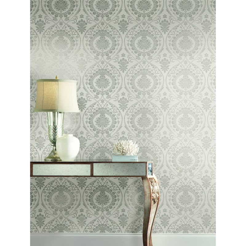 Fargo Gray/Silver Non-Woven Unpasted Damask Imperial Damask Wallpaper Covers about 60.75 sq. ft.