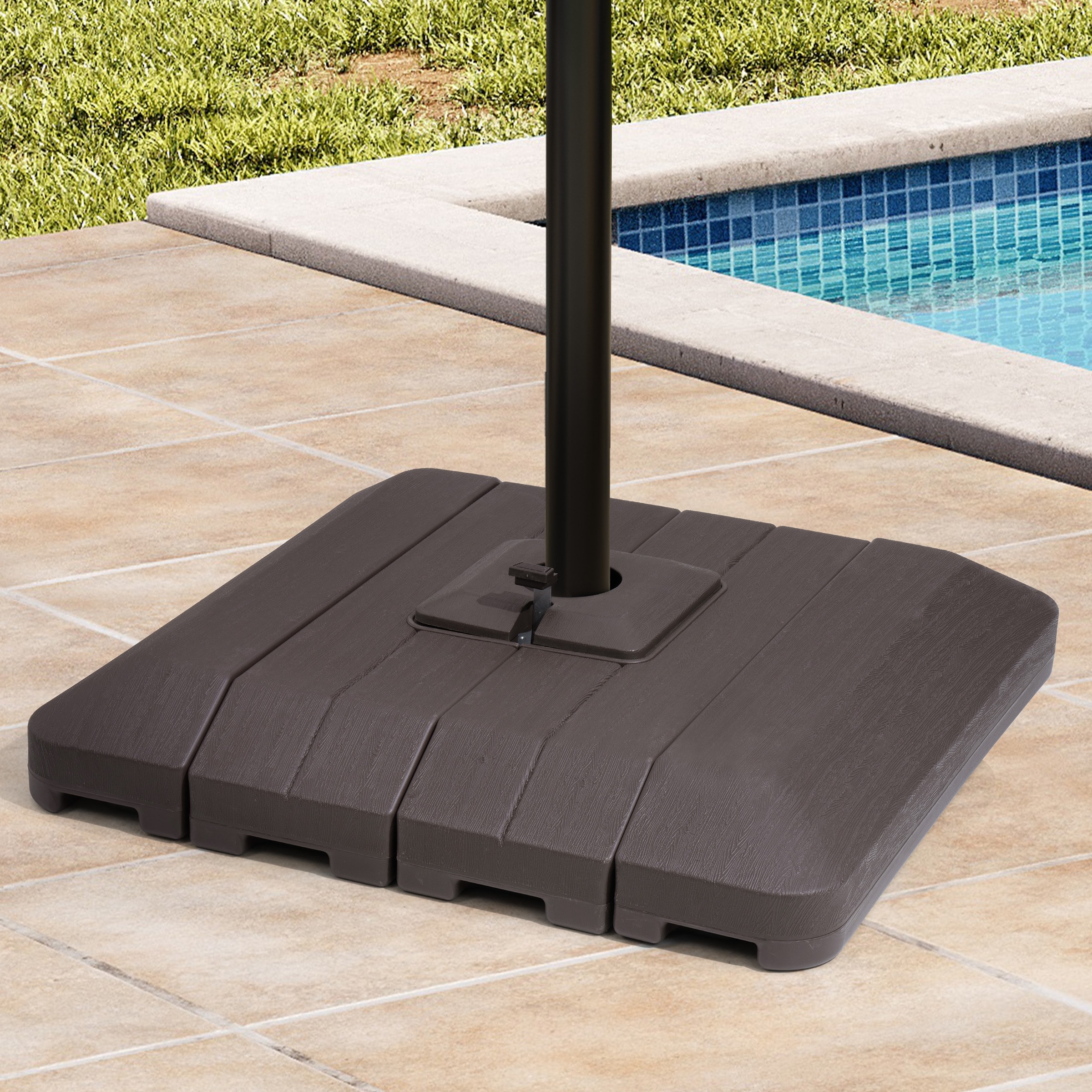 free standing patio umbrella with weighted base Outsunny Heavy-Duty Table Tray, Wheels & Handles and 176lbs Capacity, Black all backed by an IPX3 rating Patio Umbrella Wooden 13ft 8-Rib