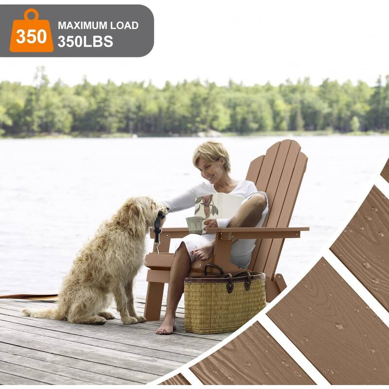 WINSOON 3-Piece All Weather HIPS Outdoor Folding Adirondack Chairs and Table Set