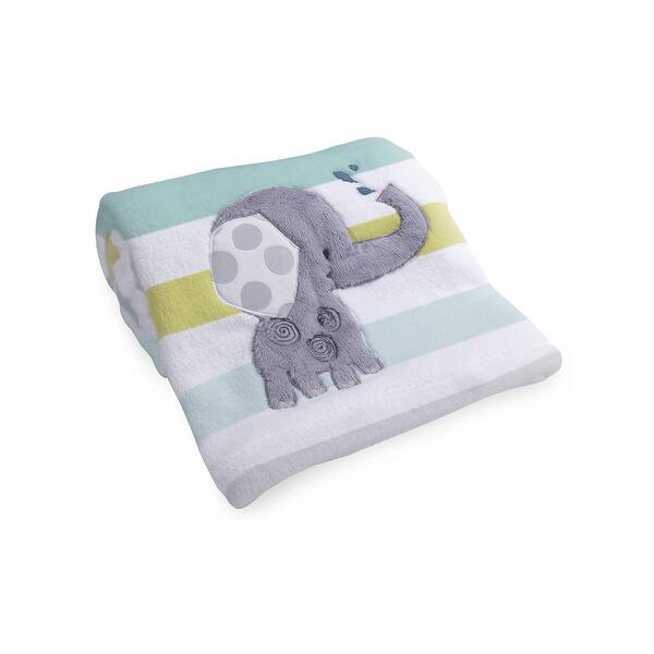 slide 2 of 2, Lambs & Ivy Yoo-Hoo Blue/Green/White Elephant Soft Baby Blanket