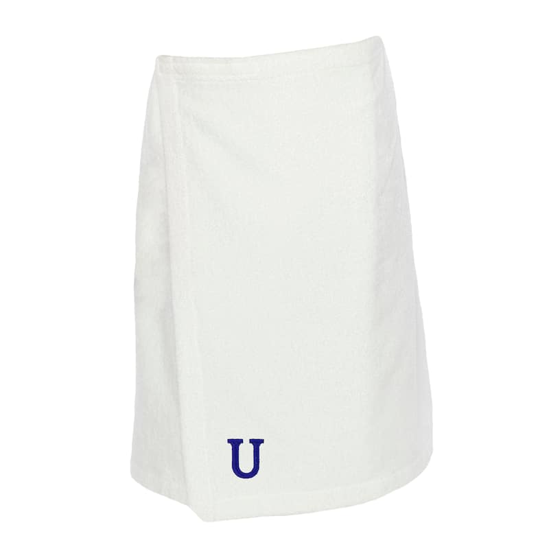 Authentic Hotel and Spa Turkish Cotton Terry Monogrammed White Men's Spa and Shower Towel Wrap - White/U