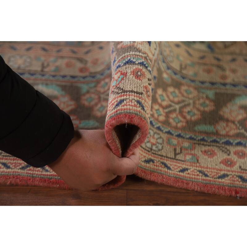 Hand Knotted Oriental 100% Wool Carpet Traditional Floral Pink Mashad Area Rug - 9' 5'' X 6' 2''