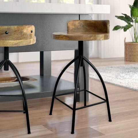 25-31 Inch Industrial Style Counter Height Stool with Adjustable Swivel Seat, Brown, Black