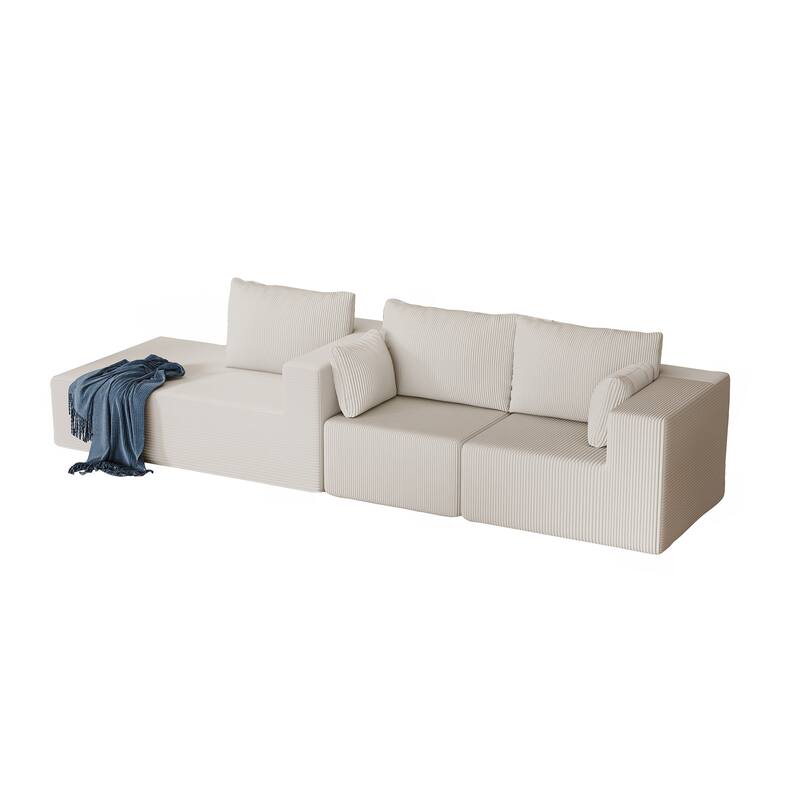 L Shaped Sectional Foam Sofa, Upholstered Corduroy Fabric Sofa, Modular Cloud Couch with Chaise Lounge & Removable Covers