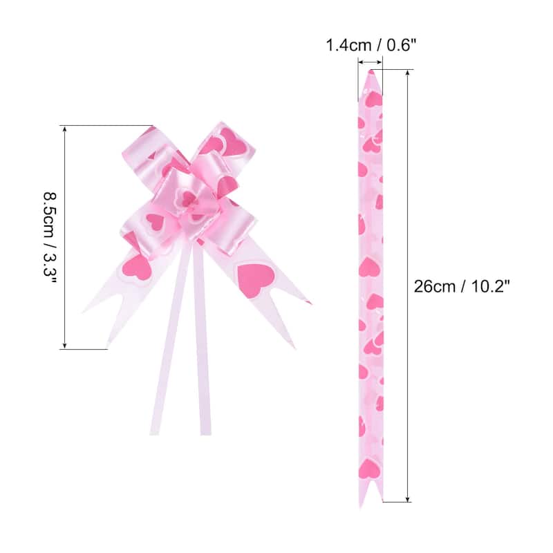 100Pcs 3.3inch Pull Bows Ribbon Gift Wrapping Pull Bow Heart Pattern - Pink
