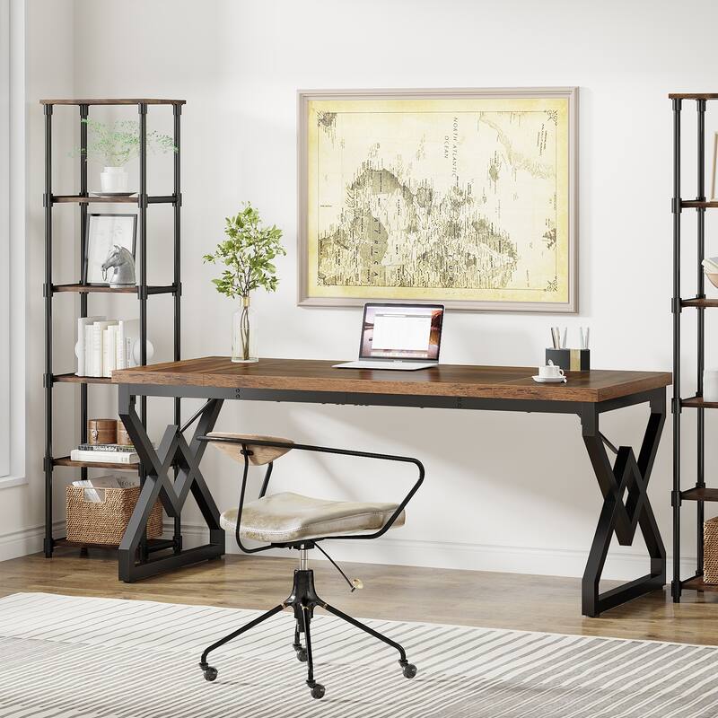 63-inch Executive Desk with Metal Frame, Modern Office Computer Desk for Home Office