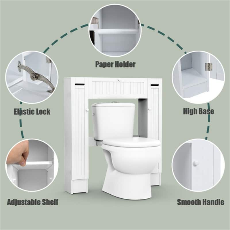 White MDF Over Toilet Storage Cabinet with Pull-Down Door and Shelves - 34.5" x 7" x 38.5" (L x W x H)