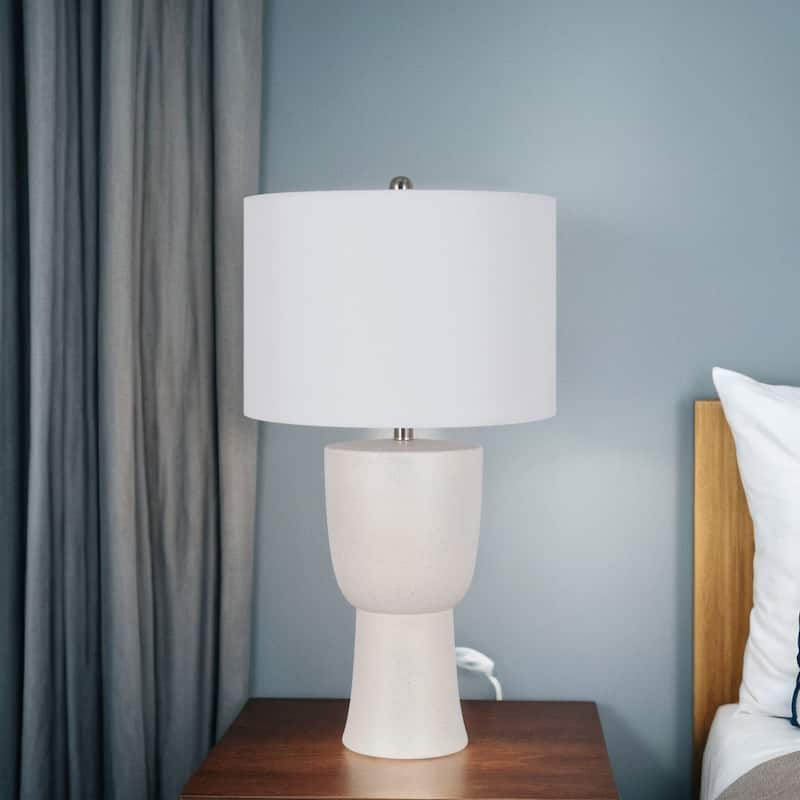 30" Resin Table Lamp with Linen Shade, Speckled Cream (Set of 2)