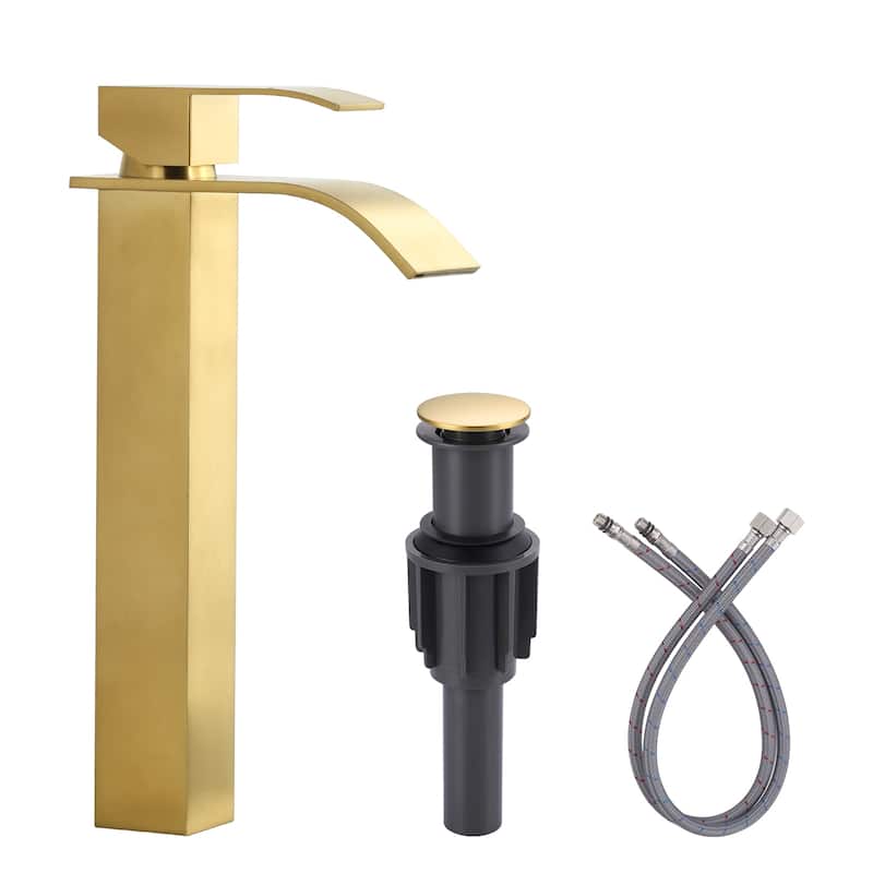 WOWOW Single Handle Single Hole Waterfall Bathroom Vessel Faucet - Brushed Gold