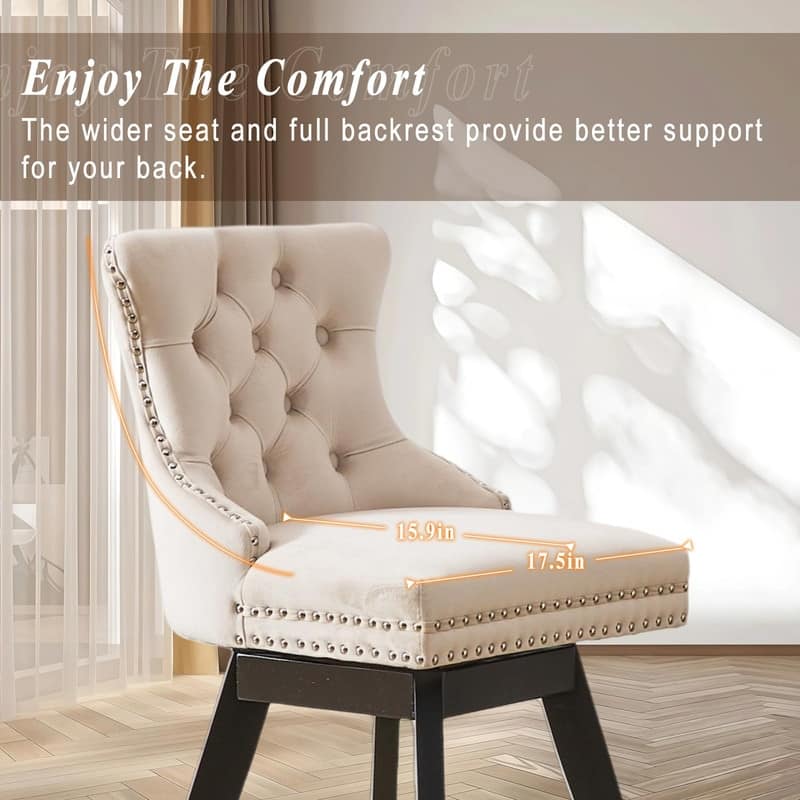 Tufted Swivel Velvet Rubberwood Nailhead Barstools (Set of 2)