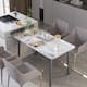 Minimalist Dining Table with Rectangular Sintered Stone and Tempered Glass Tabletop, Big Robust Aluminum Legs - 56" W x 30.4" D x 31.2 H